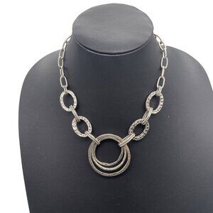 Stella & Ruby Textured Hammered Circle Rings Chain Necklace Silver Tone 17-20 in